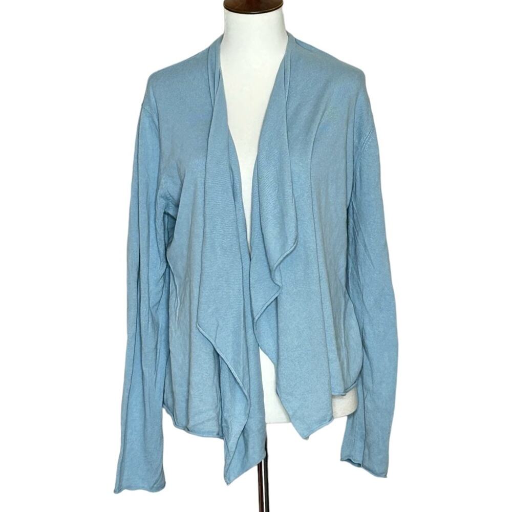Eileen Fisher Light Blue 100% Silk Waterfall Cardigan Sweater Size Large